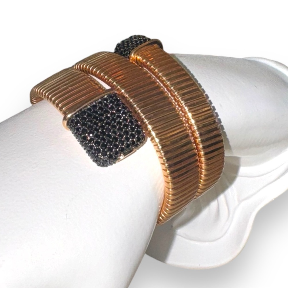 Bronze Milor Italy Black CZ Rose Gold Wrap Bracelet